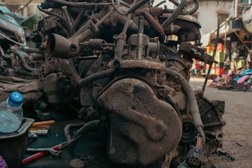 Grimy engine bay before cleaning