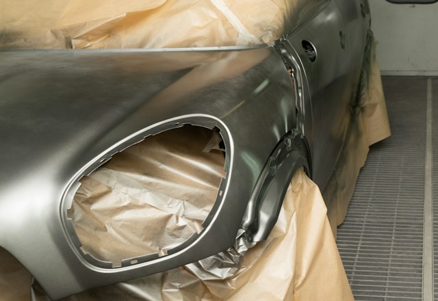 Car masked up ready for paint